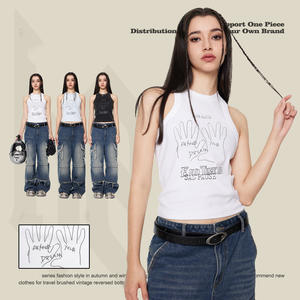 2024 New Arrivals Women's Sexy Jersey <strong>Crop</strong> <strong>Tops</strong> Sleeveless Vest Tank with Rhinestone Ribbed Design Short Club Cropped Vest <strong>Top</strong> - Product Image 2