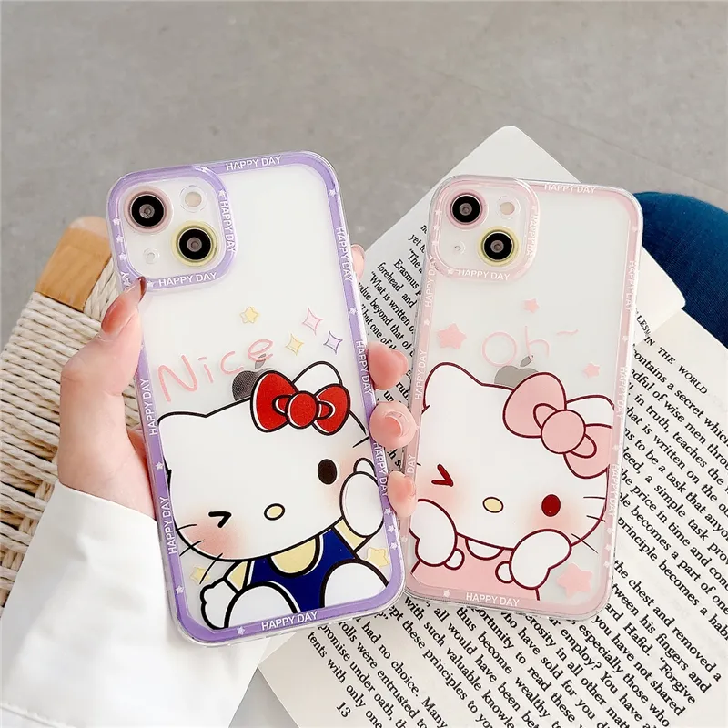 Hot Sale Cute Cartoon Kitty Pattern Phone Case for iPhone 13 Girls Anime Style Soft Clear Cover for iPhone 12/11/7/8/XR/X/XS/MAX