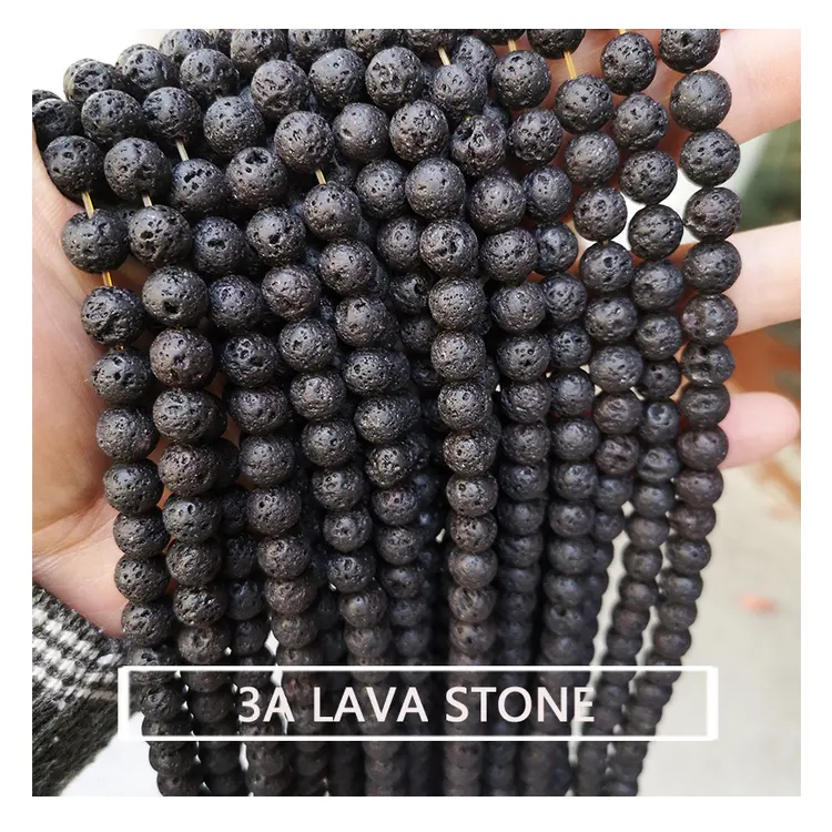 Wholesale 4 6 8 10mm Natural Lava Rock Round Black Loose Beads Natural Stone Beads For DIY Necklace Bracelet Jewelry Making