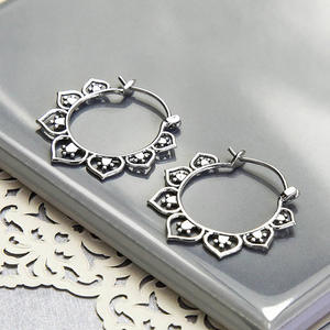 Orecchini a Cerchio in Argento Tibetano a Forma di Fiore, Stile Bohémien per Donne, Gioielli in Lega Placcata Argento, Orecchini alla Moda - Product Image 4