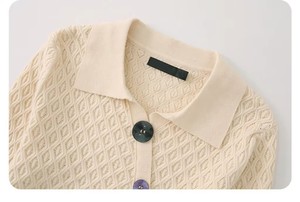 <span class=keywords><strong>Cardigan</strong></span> en tricot pour <span class=keywords><strong>femme</strong></span> à col polo et manches longues, texture losanges, boutons colorés, faible MOQ, personnalisable - Product Image 4