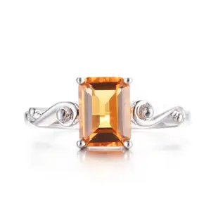 Citrine And Emerald Ring Wedding Engagement Citrine Ring Square Citrine Crystal Ring