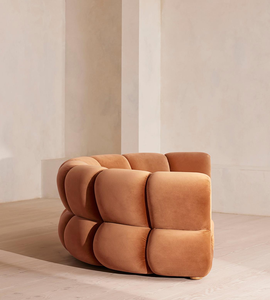 Canapé modulaire en bois incurvé en velours terre cuite chaud, élégant et moderne pour la salle de séjour - Product Image 2