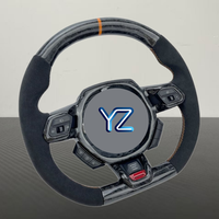 Volant de voiture à fond plat en cuir suédé avec surpiqûres personnalisées YZ, en fibre de carbone forgée, pour Lamborghini Huracan