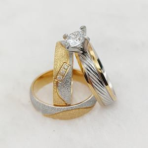 Venta al por mayor 3PCs Anillos de Compromiso de Boda Set 18K Chapado en Oro joyería <span class=keywords><strong>Promise</strong></span> Pareja Anillos - Product Image 3