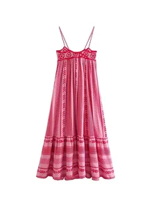 Abito Midi 2024 donna bohémien abito da vacanza con spacca Vintage lavorato a maglia abito da donna Vestidos Mujer Maxi abito lavorato a maglia - Product Image 3