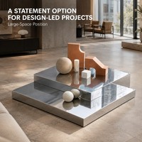 Table basse carrée KINNO en acier inoxydable 100x100x35cm, finition sablée, table en métal design pour projets de villas et hôtels, OEM ODM