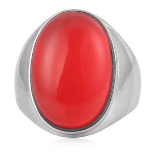 yunnique Vintage Oval Red Stone <b>Titanium</b> Steel <b>Ring</b> Unisex Gift Jewelry Bezel Setting Gold Color - Product Image 4