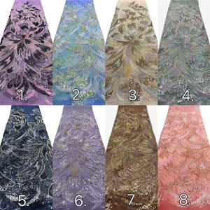 Tissus en dentelle à sequins de haute qualité nigérians, dentelle douce pour robes de mariée et de soirée - Product Image 4