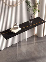 Table d'entrée moderne en dalle de pierre acrylique avec pieds flottants transparents, console de luxe léger pour hall d'entrée, espace commercial et mobilier de maison