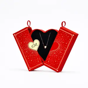 Emballage de cadeaux personnalisé de luxe pour la Saint-Valentin boîte rigide de bijoux rouge à double porte en forme de cœur