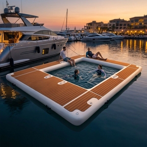 Plateforme flottante DWF personnalisée en gros avec <span class=keywords><strong>piscine</strong></span> intégrée à filet fermé pour station balnéaire – Commande en gros - Product Image 1