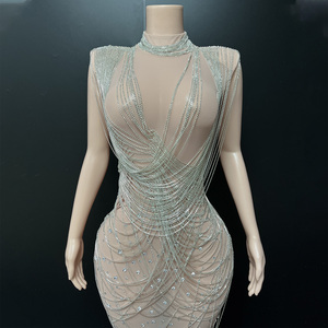 Novance Y5569 Prodotti Più Venduti Abiti da Sera di Lusso con Catene di Strass Argentati e Glitter <span class=keywords><strong>Vestito</strong></span> Lungo Elegante per Donna - Product Image 4