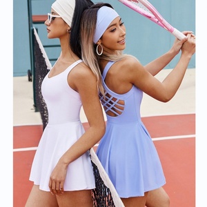 Custom Slim Fit Athletic Tennis Dress for Women Sexy Cross Pickleball <b>Skorts</b> with Inner Shorts for Outdoor Fitness & <b>Running</b> - Product Image 3