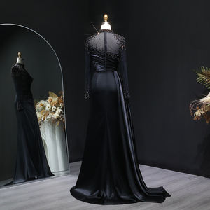 莎伦说SF344奢华黑色水晶晚礼服，带侧裙长袖，适合女性婚礼正式舞会礼服 - Product Image 6