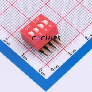 DA-04-R DIP Switch Through hole Component (THT) Switch ( Number of Switch Sections: 4 )( Lead Spacing: 2.54mm )( Color: Red ) - Product Image 1