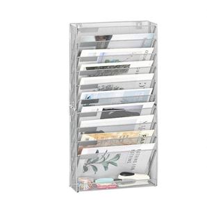 <b>Wall</b> File Holder 10 Tier Mesh Hanging Folder Organizer with Flat Tray <b>Wall</b> Mounted Mail Organizer Magazine Paper <b>Desk</b> Shelf - Product Image 2