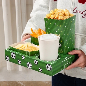 Kit de fournitures pour fête de football vert avec plateaux à collation en papier, boîtes à popcorn et porte-sucreries pour la décoration de la fête de visionnage du match et les cadeaux - Product Image 4