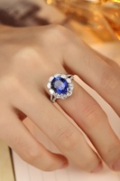 Bague en platine PT950 Lanphear Jewelry avec saphir taille ovale et double halo de diamants, motif floral, cadeau de luxe haut de gamme pour mariage et fête