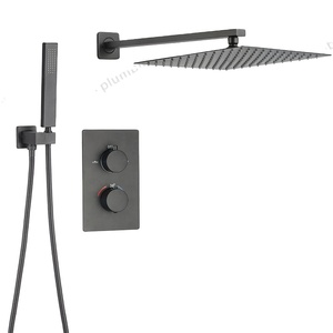 Ensemble de douche et robinetterie murale de luxe moderne 2024 gris – Robinet de douche carré noir - Product Image 1