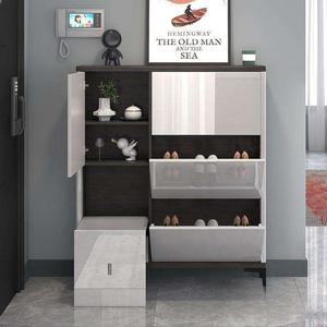 Mueble <span class=keywords><strong>Zapatero</strong></span> Moderno <span class=keywords><strong>para</strong></span> <span class=keywords><strong>Entrada</strong></span> con Banco Acolchado, Cajón Abatible, Tapa <span class=keywords><strong>de</strong></span> Mármol y Puerta Brillante, Estante Estrecho <span class=keywords><strong>para</strong></span> Zapatos <span class=keywords><strong>para</strong></span> la <span class=keywords><strong>Entrada</strong></span> del Hogar - Product Image 4