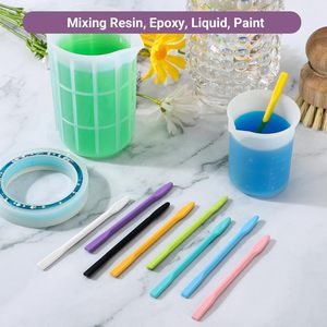 Bâtonnets mélangeurs réutilisables en <span class=keywords><strong>silicone</strong></span>, pour la résine, la peinture, la création de gobelets à paillettes, les arts, l'artisanat, les bâtonnets pour mélanger les masques faciaux - Product Image 3