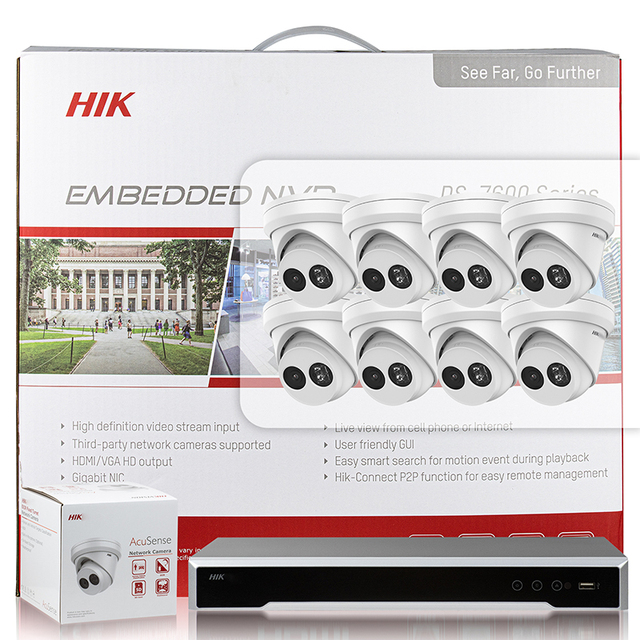Hik AcuSense Turret Network IP Camera DS-7608NI-I2-8P 8 Channel 1U NVR Security System with PoE NVR for Business Protection