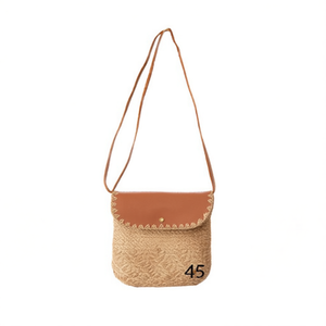 Sac bandoulière Angelina en faux raphia avec rabat 25x25x6cm, sac à main pour femme, style décontracté printemps-été - Product Image 4