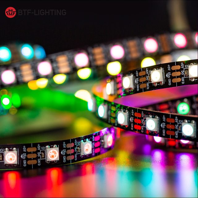 BTF-LIGHTING 5V 5m 16.4FT 300LEDs IP30 WS2812B IC Pure Gold LED RGB Full Color Individually Addressable LED Pixel Strip Light