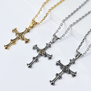 Ancient Egyptian Eye of Horus Cross Pendant, Niche Design, Artistic Retro Versatile Sweater <b>Chain</b>, <b>Titanium</b> Steel Pendant - Product Image 2