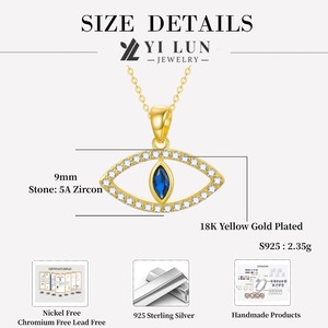 YILUN ขายส่ง สร้อยคอจี้<span class=keywords><strong>รูป</strong></span>ดวงตา ชุบทอง 18k เงินแท้ 925 ประดับด้วยเพชรสังเคราะห์สีน้ำเงิน  เครื่องประดับแฟชั่นทันสมัยสำหรับผู้หญิง - Product Image 5