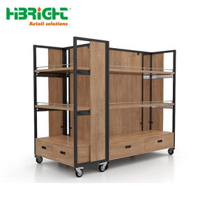 Estantería de Madera Premium para Supermercado con Ruedas Giratorias de Alta Resistencia, Exhibidor Móvil para Tiendas de Abarrotes - Product Image 4