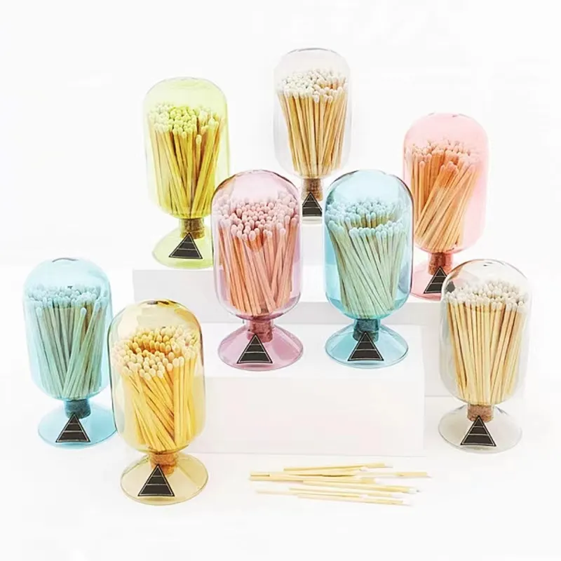 Botella de campana a juego de vidrio de color Fábrica al por mayor Cerillas personalizadas en tarro de vidrio con delantero