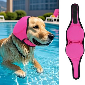 Bandeau anti-bruit imperméable pour animaux de compagnie, effet apaisant, en sergé de coton monochrome, idéal pour la natation estivale - Product Image 4