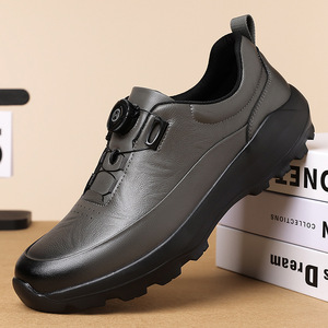 Chaussures de randonnée pour hommes en cuir véritable noir avec boucle rotative à lacets rapides, semelle antidérapante résistante à l'usure, amorti confortable - Product Image 3