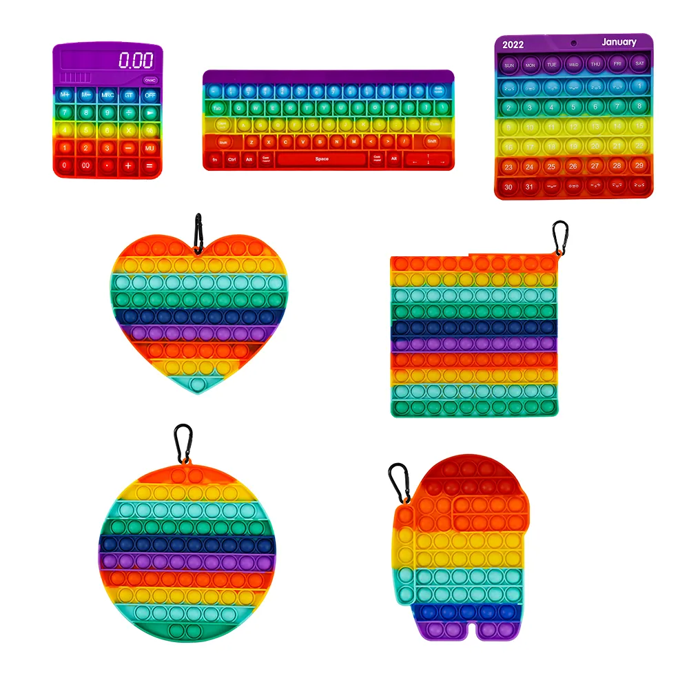 Rainbow Push Bubble Fidget Toys for Kids Toddler Fidget Sensory Stress Relief Toy Poppet Popper Gifts for Girls Boys