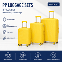 Valises rigides en PP jaunes de 16 pouces, ensemble de 3 pièces, serrure à combinaison, coque géométrique, poignée latérale OEM, assortiment de vente au détail