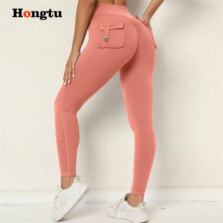 Grosir Legging Yoga elastis, celana ketat Yoga dengan kantong besar, celana Fitness Gym, celana Yoga elastis