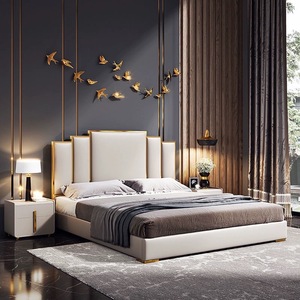 Moontop sang trọng cổ điển hiện đại Da Nữ Hoàng Vua kích thước giường khung bọc nền tảng GiườNg Lưu trữ Nhà Phòng Ngủ Bộ đồ nội thất - Product Image 2