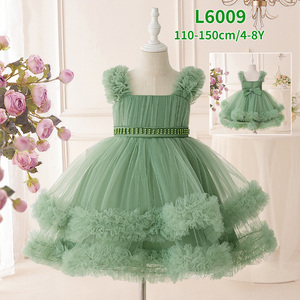 MQATZ Robe de bal en satin pour filles, <span class=keywords><strong>tenue</strong></span> d'anniversaire petite princesse d'été avec dentelle florale et décoration de nœud, col en O AI6065 - Product Image 4