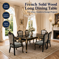 Table à manger rectangulaire en bois massif sculpté de style français, ensemble table et chaises de 1,6 mètre, adapté aux villas de luxe
