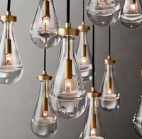 Lustre Goutte de Pluie Moderne en Laiton, Acier et Verre pour Loft, Appartement, Plafond Haut, Escalier, Luminaire Résidentiel Intérieur