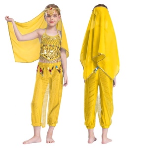 Tenue de danse du ventre pour filles de 2 à 14 ans, Costume de spectacle sur scène, haut court avec pantalon, foulard, couvre-chef, déguisement Cosplay, spectacle de danse - Product Image 2
