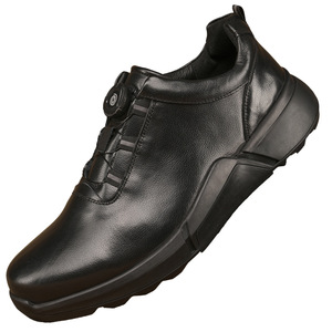 Chaussures décontractées pour hommes en cuir véritable noir, bout rond, semelle en caoutchouc, fermeture à bouton, antidérapantes, toutes saisons - Product Image 4