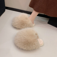 Pantoufles en fourrure moelleuse de couleur unie à prix d'usine pour femmes, taille 43, semelle souple, pantoufles d'hiver chaudes en coton pour la maison