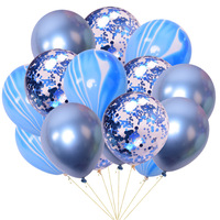 Ensemble de 15 ballons en latex agate métallisée marbrée confettis paillettes pour décoration de fête d'anniversaire mariage saint valentin