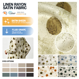 Tissu satiné personnalisé en rayonne, viscose et lin, imprimé motifs floraux en blocs, pour doublure - Product Image 1