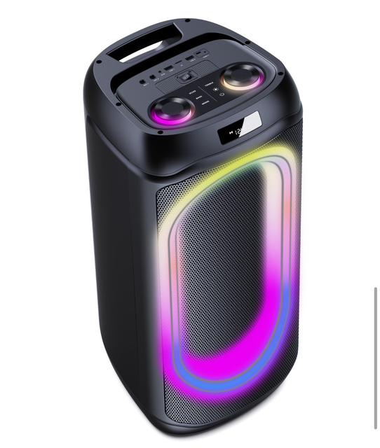 2025 New B208-04 8"*2 Active RGB Lighting Portable Karaoke Speaker 60-Watt for 5.0 Built-in Mic Rechargeable Battery