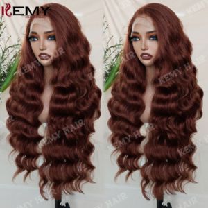 Parrucca Sintetica KEMY HAIR per Donne, Nera, 13*6 HD Lace Frontal Glueless, Ondulata, con Pizzo Trasparente - Product Image 4