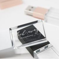 Clé USB personnalisée Crista 8 Go 16 Go 32 Go 64 Go en verre rose doré avec boîte en lin pour photographie